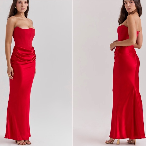 HOUSE OF CB PERSEPHONE RED CORSET MAXI DRESS SIZE M PLUS CUP - Picture 2 of 4